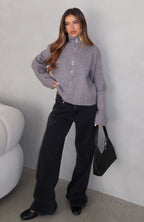 Violetta Zip Knit Cardigan Smokey Grey