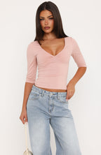 Little Bit Of Everything 3/4 Sleeve V Neck Top Dusty Pink