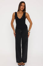 Key To My Heart Lace Trim Top Black