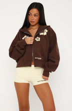 Come Catch Me Boxy Zip Front Hoodie Chocolate