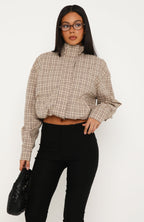 Stay For Life Funnel Neck Jacket Beige Plaid