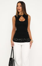 Let The Drama Unfold Lace Longline Top Black