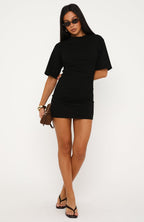 Vibing With You Short Sleeve Mini Dress Black