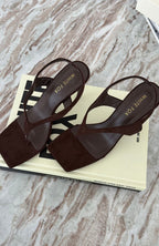 Barbod Slingback Heels Chocolate Faux Suede