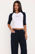 Tatiana Raglan 3/4 Sleeve Top White/Navy