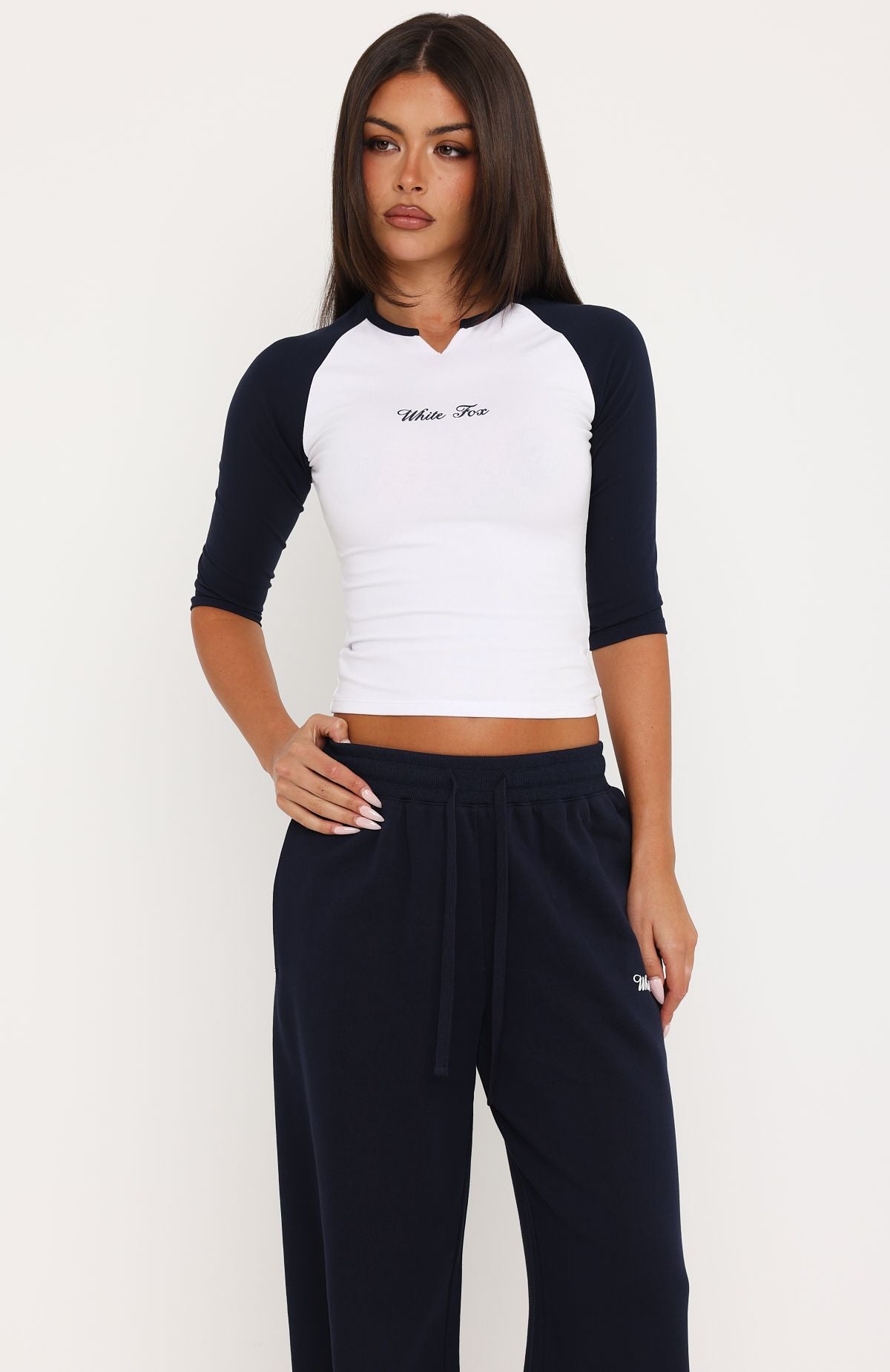 Tatiana Raglan 3/4 Sleeve Top White/Navy