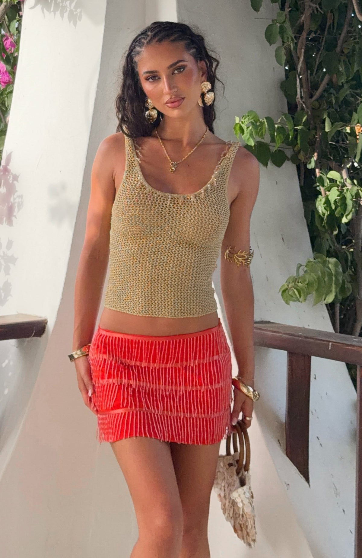 Butter Babe Beaded Mini Skirt Flame