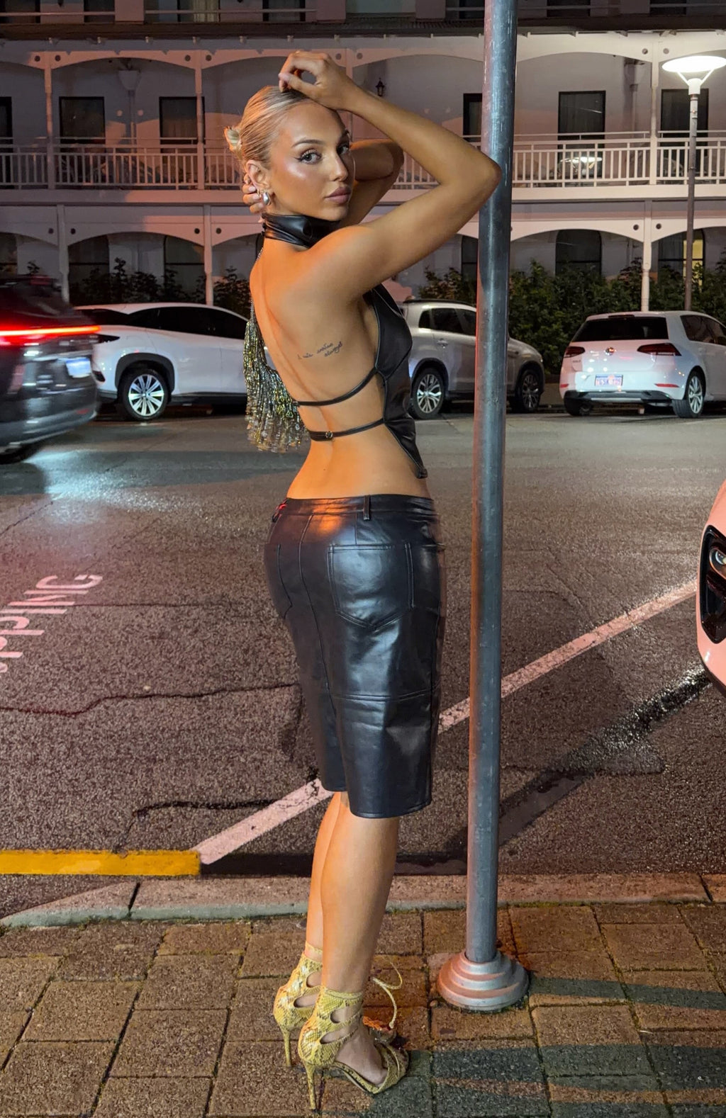 Time Passes PU Halter Top Black