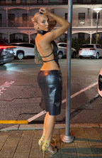Time Passes PU Halter Top Black