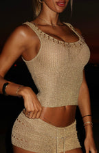 Back Of Me Crochet Shorts Gold