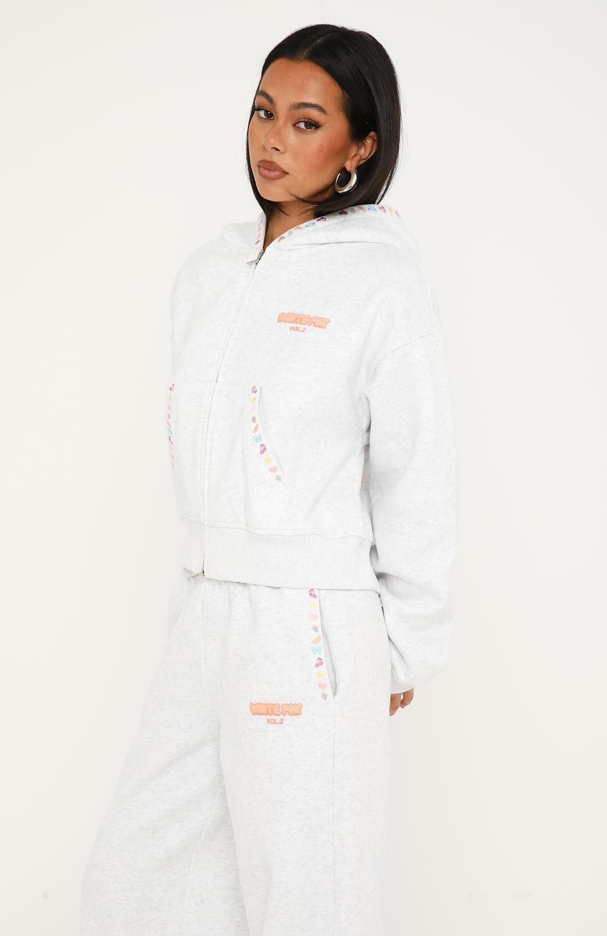 Vol. 2 Boxy Zip Front Hoodie Grey Marle