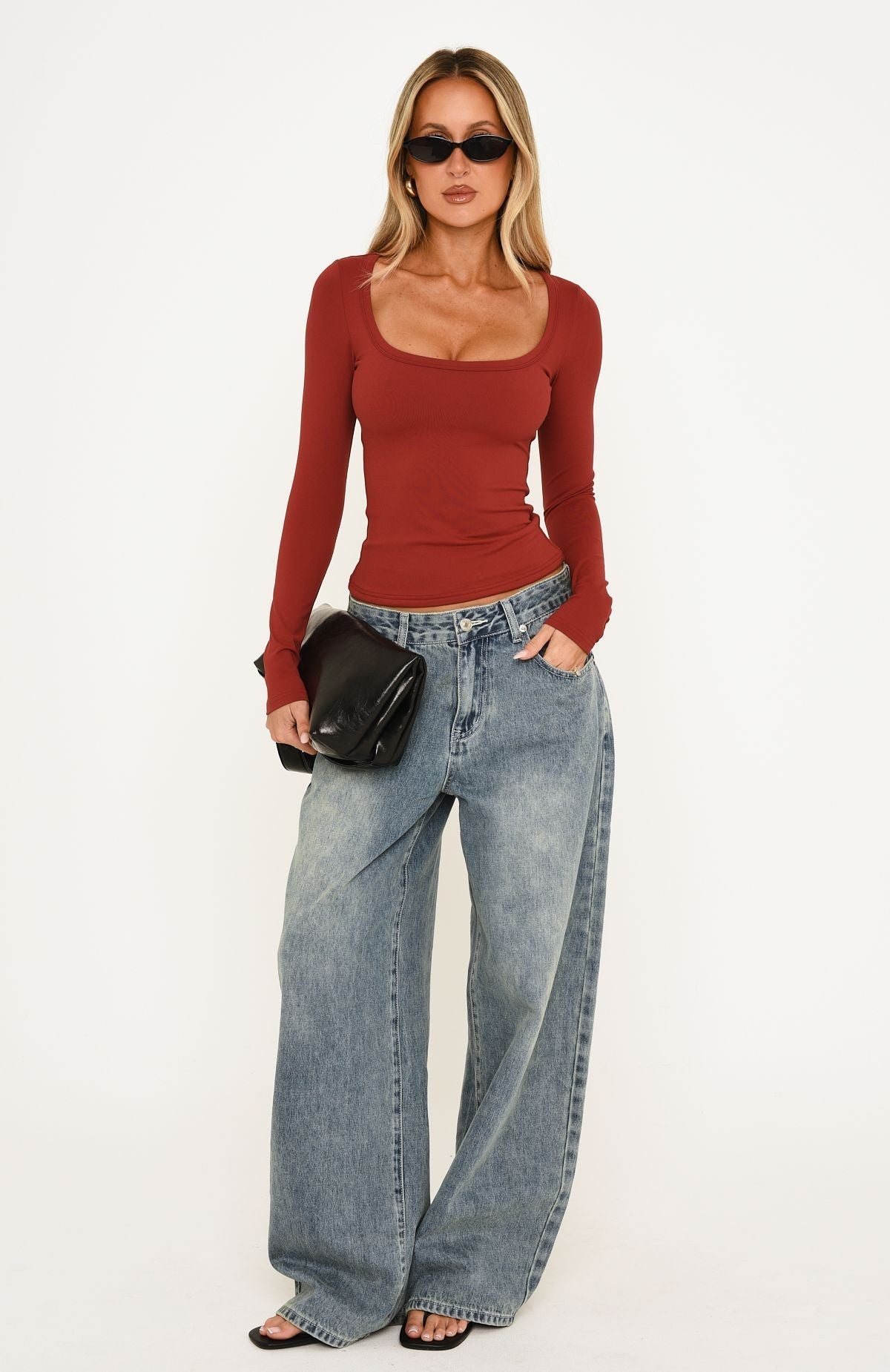 Keep Guessing Long Sleeve Top Wine