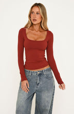 Keep Guessing Long Sleeve Top Wine