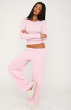 Secret Confessions Ribbed Long Sleeve Pyjama Top Pink