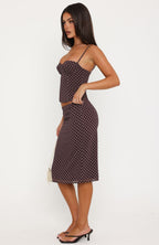 Be Simple Midi Skirt Chocolate/Cream Polka Dot