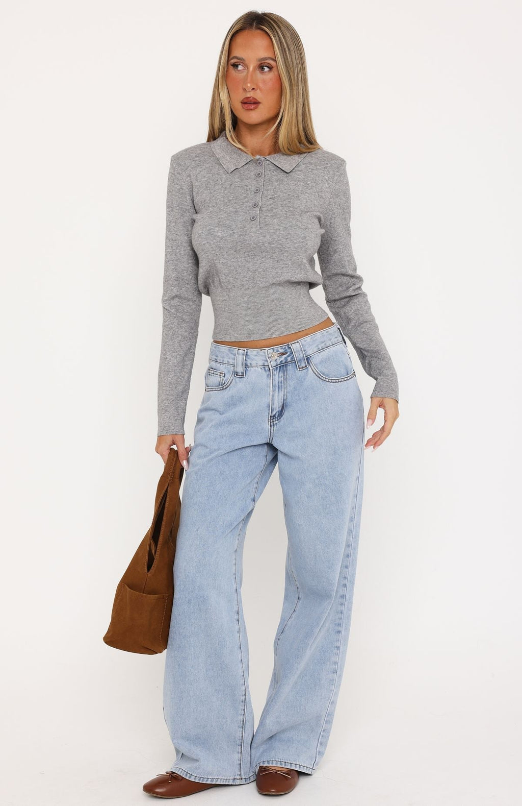 Hard To Impress Long Sleeve Knit Top Grey Marle