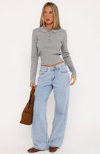 Hard To Impress Long Sleeve Knit Top Grey Marle