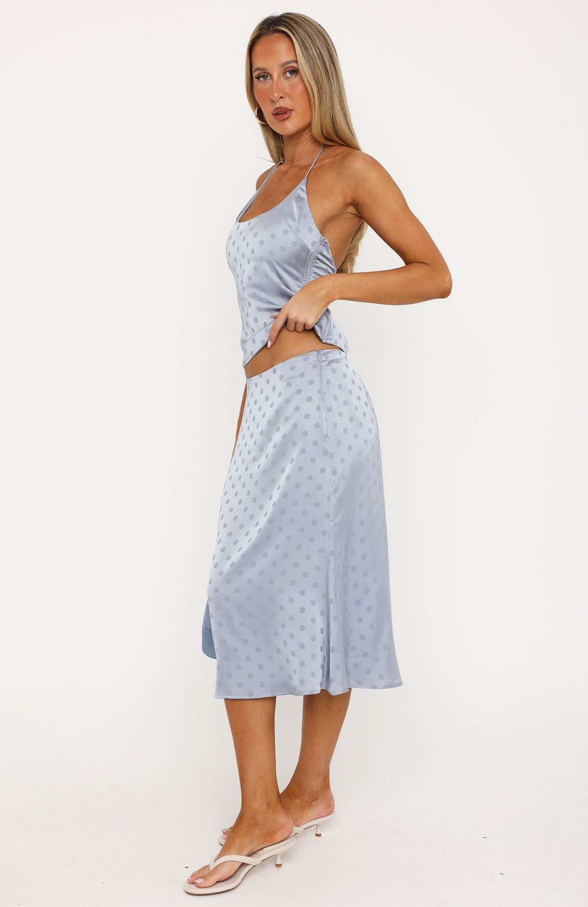 Palm Breeze Midi Skirt Steel