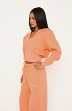 Wishing For It Cropped Cinched Zip Front Hoodie Peach