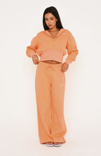 Wishing For It Cropped Cinched Zip Front Hoodie Peach