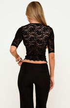 On Auto Pilot 3/4 Sleeve Lace Top Black