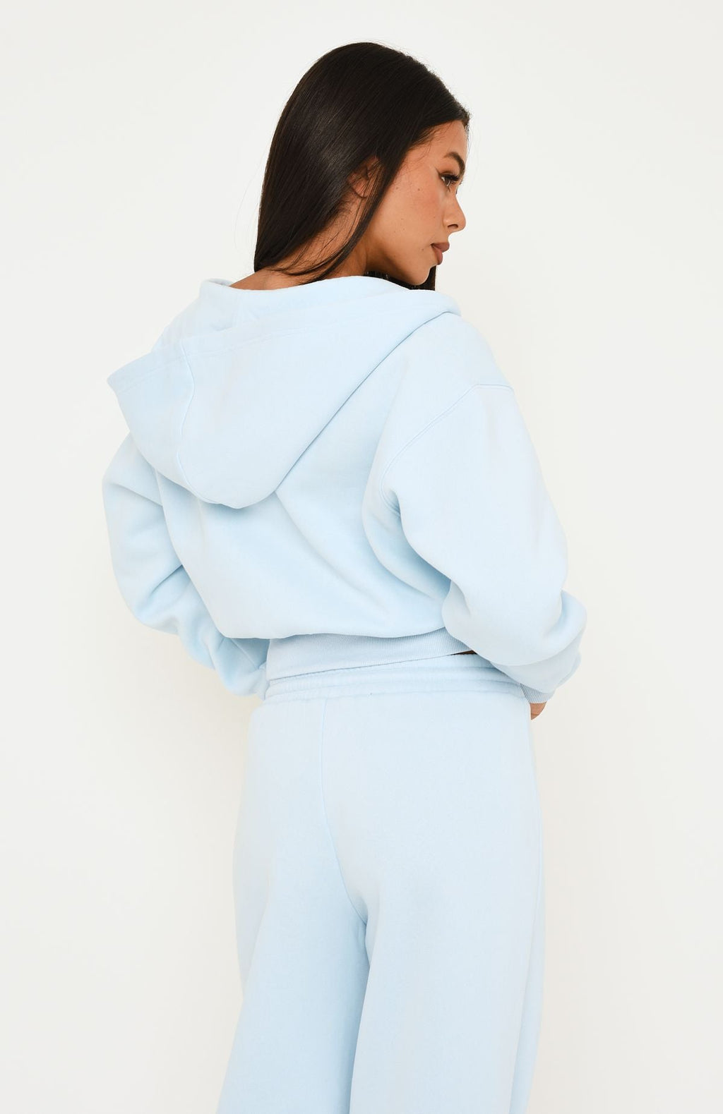 Wishing For It Cropped Cinched Zip Front Hoodie Blue