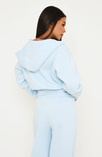 Wishing For It Cropped Cinched Zip Front Hoodie Blue