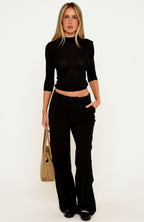 So Tired 3/4 Sleeve Knit Top Black