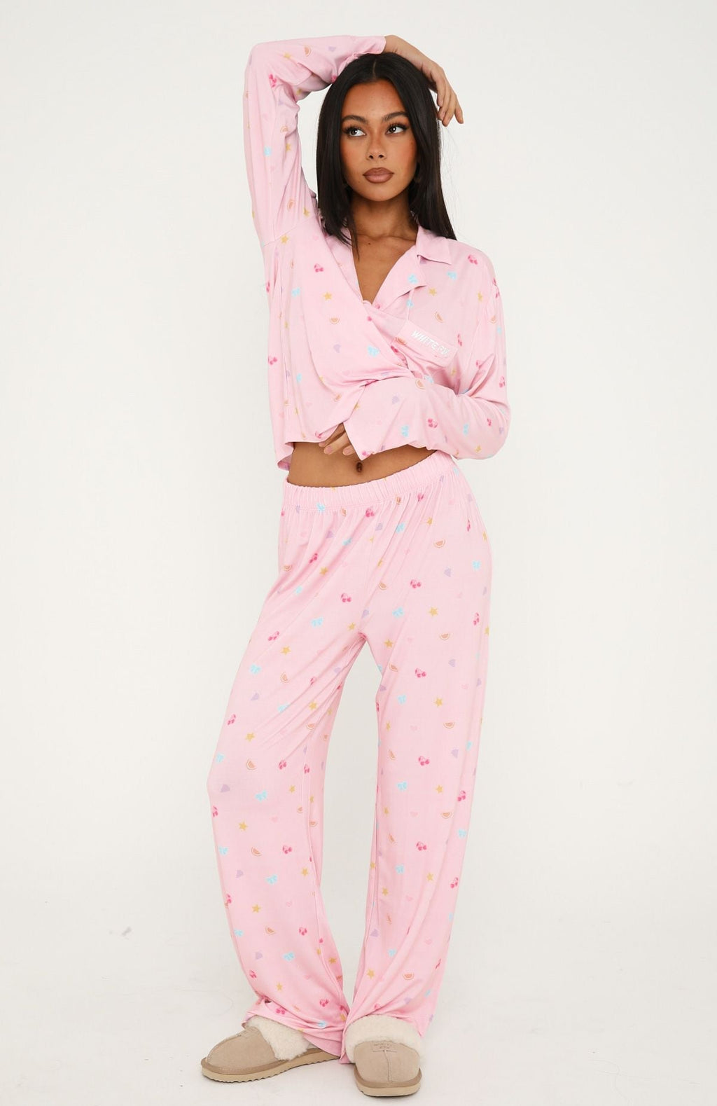 Pillow Talk Printed Long Sleeve Pyjama Set Pink Citrus