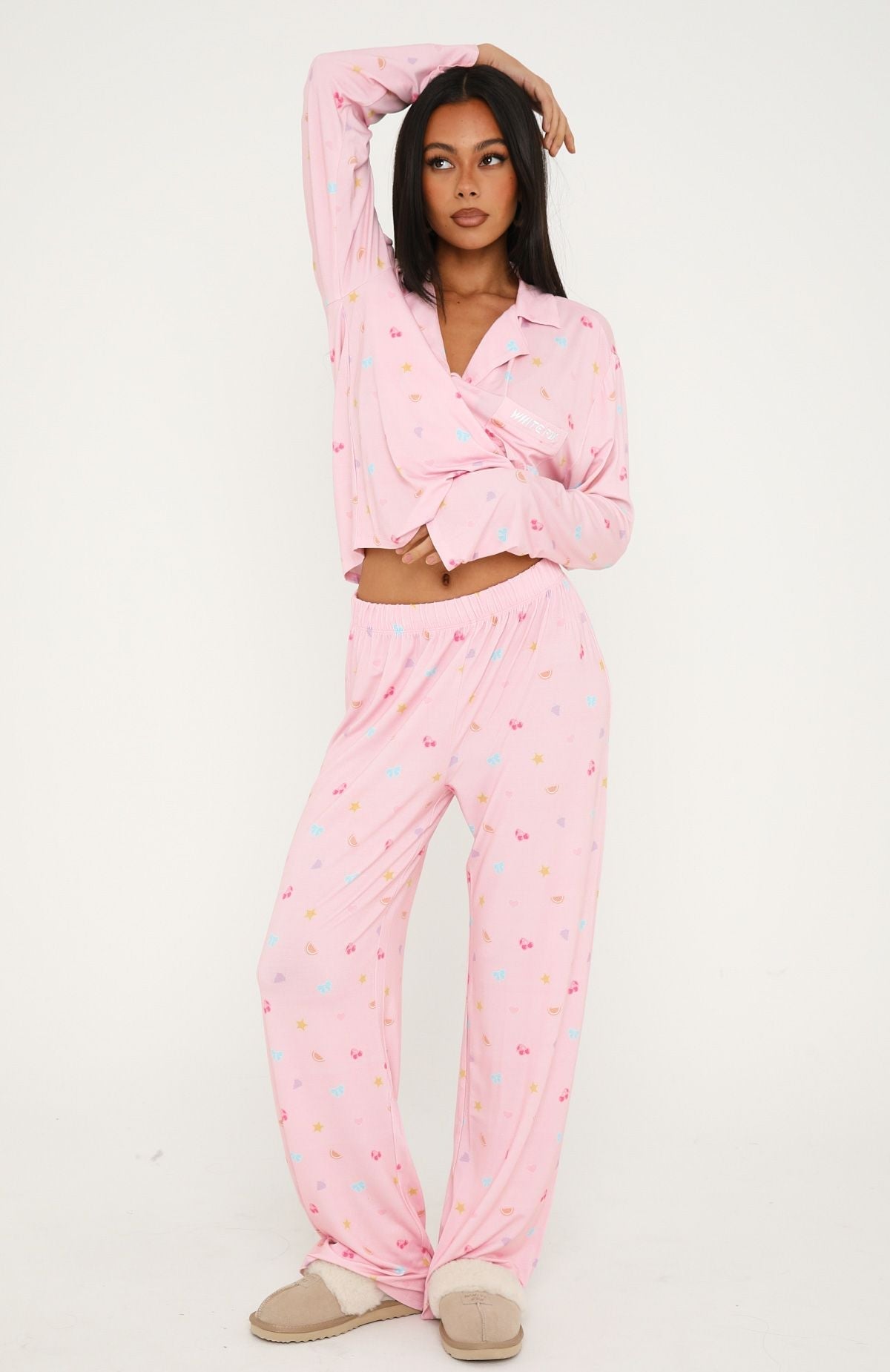 Pillow Talk Printed Long Sleeve Pyjama Set Pink Citrus
