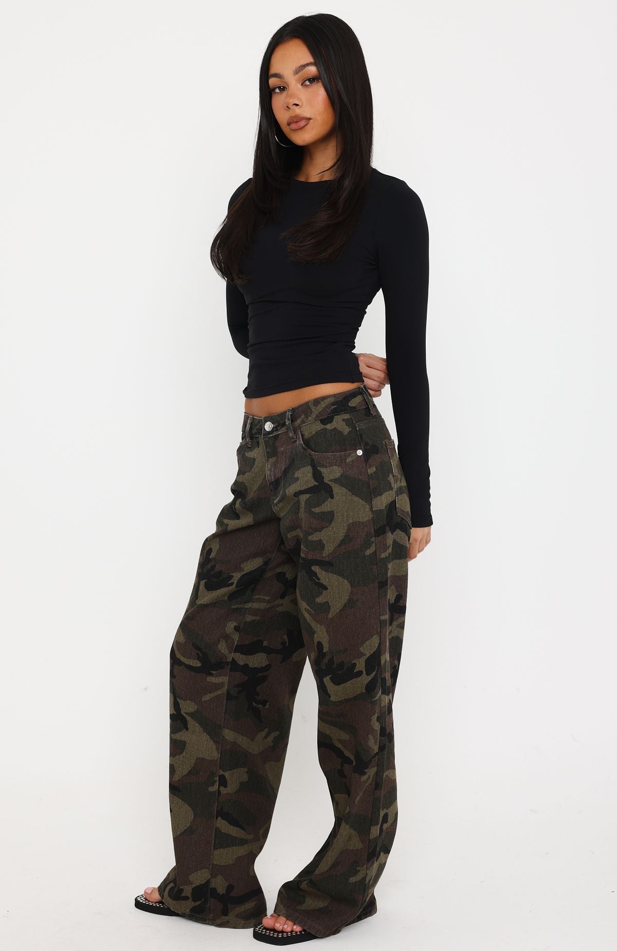 Maeve Low Rise Wide Leg Jeans Camo