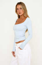 Keep Guessing Long Sleeve Top Baby Blue