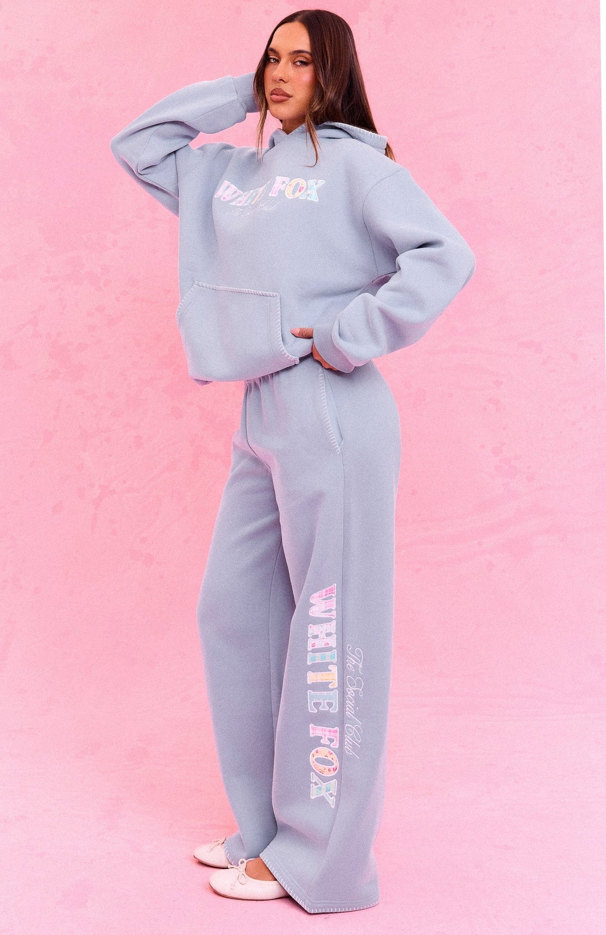 The Social Club Elena Wide Leg Sweatpants Dusty Blue