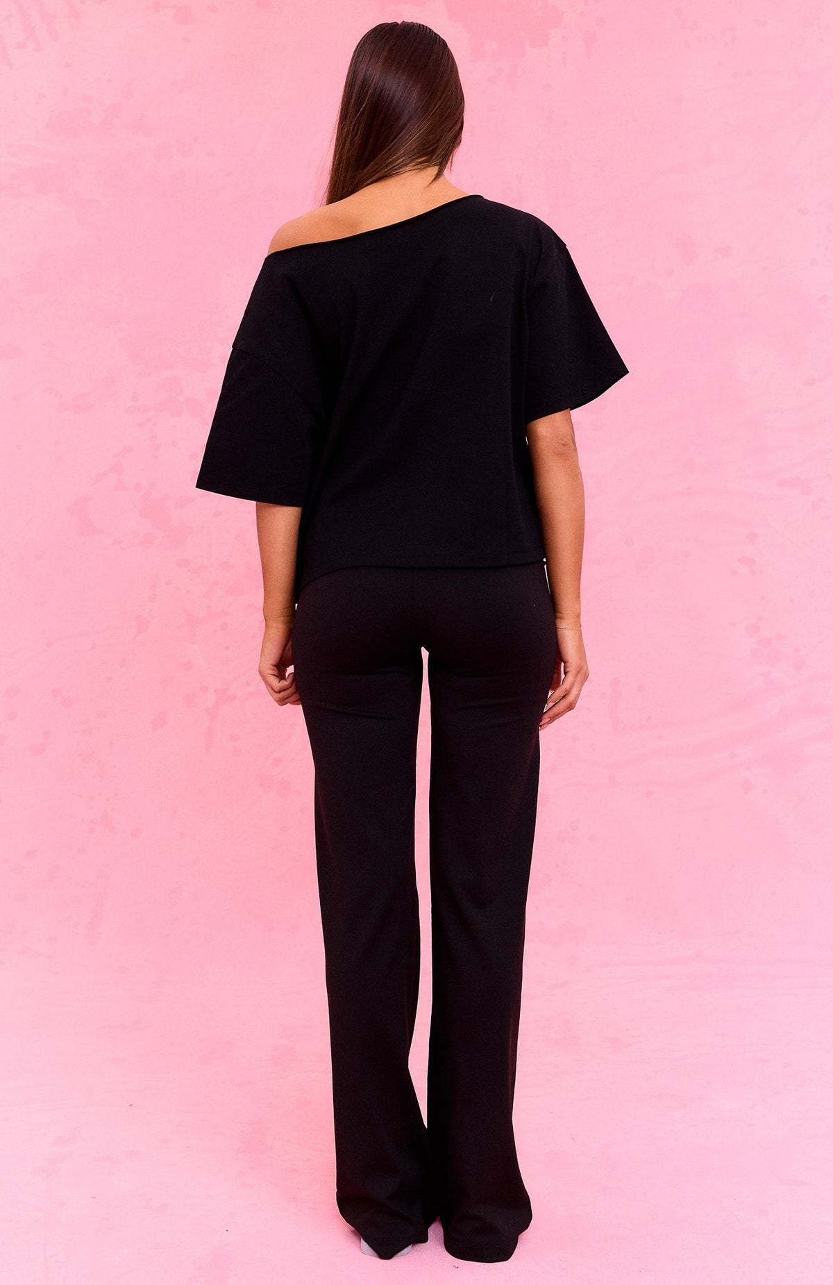 The Social Club Hayley Off Shoulder Oversized Tee Black