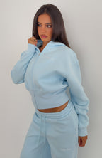 Wishing For It Cropped Cinched Zip Front Hoodie Blue