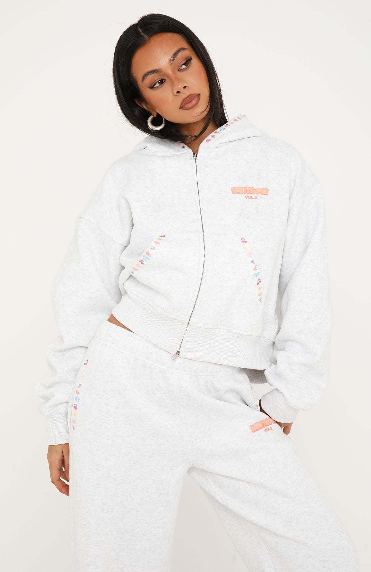 Vol. 2 Boxy Zip Front Hoodie Grey Marle