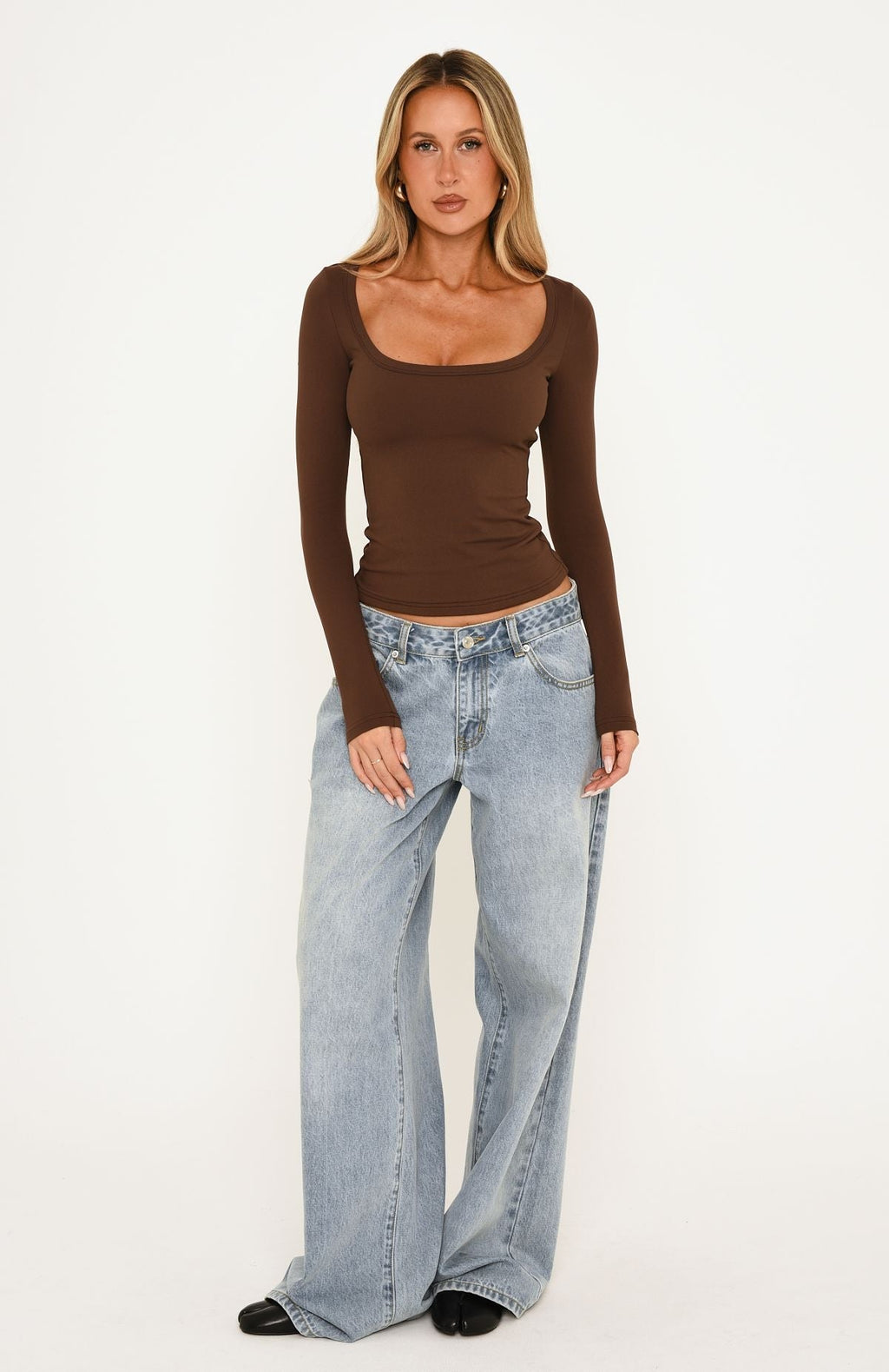 Keep Guessing Long Sleeve Top Espresso
