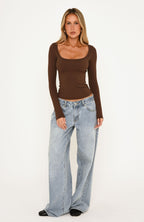 Keep Guessing Long Sleeve Top Espresso