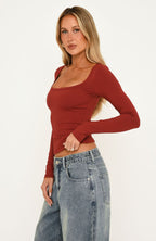 Keep Guessing Long Sleeve Top Wine