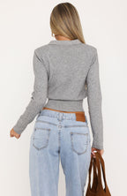 Hard To Impress Long Sleeve Knit Top Grey Marle