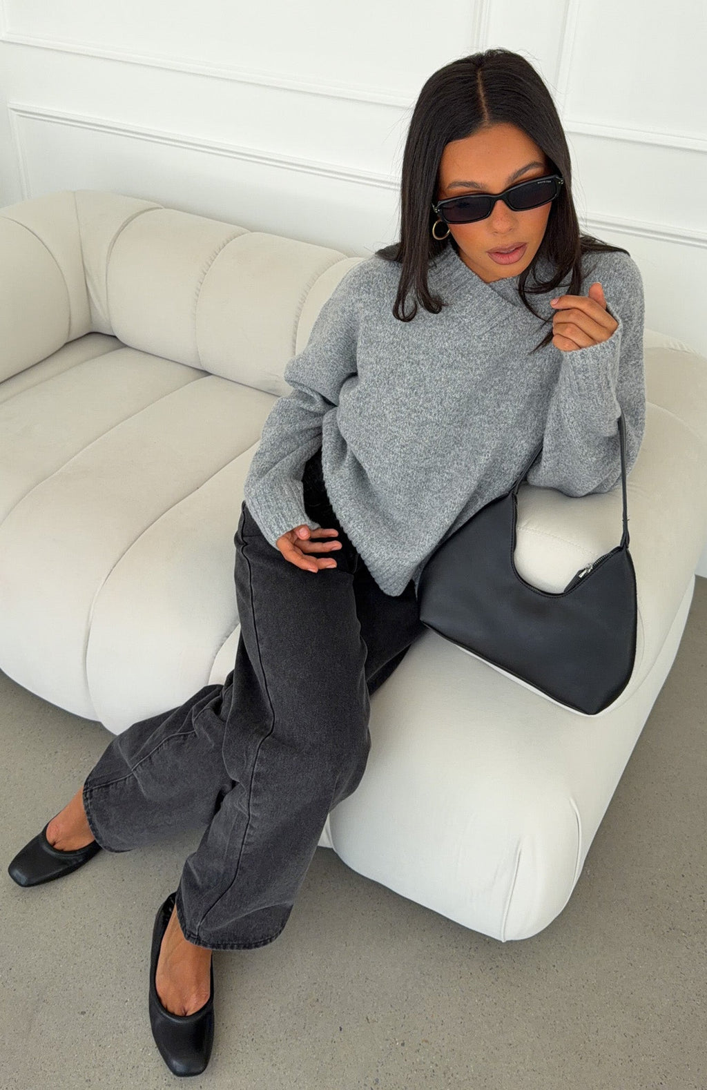 Adelaide Knit Sweater Grey Marle