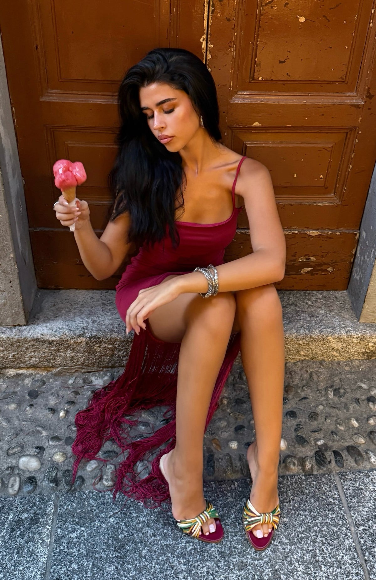 Invisible Fate Fringe Maxi Dress Fuchsia