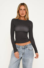 Basic Babe Long Sleeve Top Black/White Polka Dot