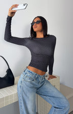 Basic Babe Long Sleeve Top Black/White Polka Dot
