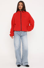 Calm Before The Storm Zip Front Fleece Sweater Red