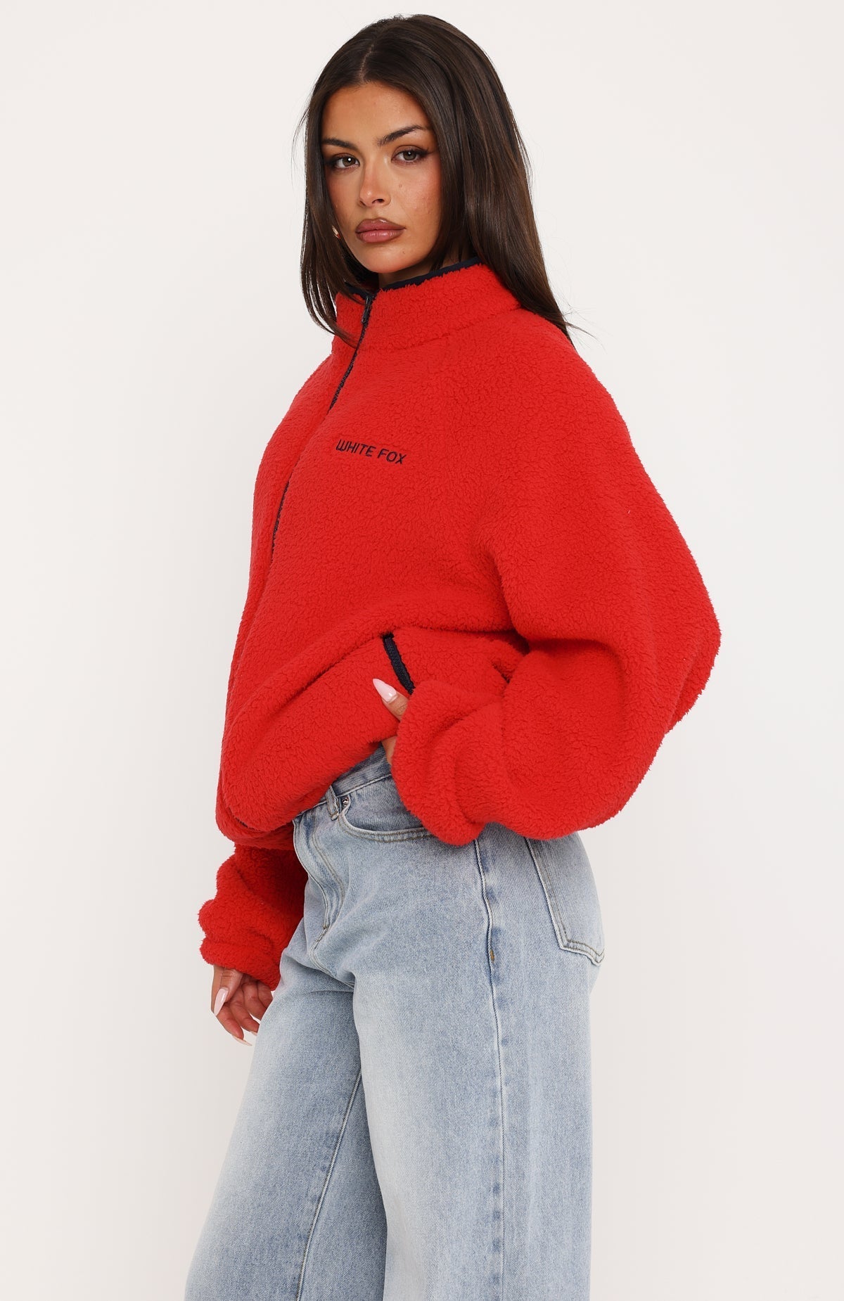 Calm Before The Storm Zip Front Fleece Sweater Red