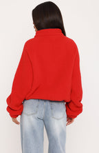 Calm Before The Storm Zip Front Fleece Sweater Red