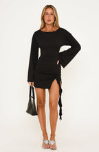 Caught Feelings Long Sleeve Mini Dress Black