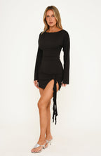 Caught Feelings Long Sleeve Mini Dress Black