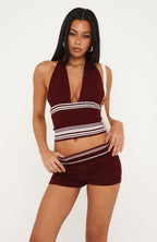 Ciao Bella Knit Halter Top Burgundy Stripe